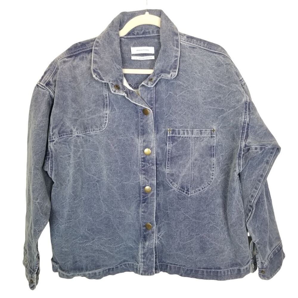 Urban Outfitters Womens Boxy Denim Jacket Snap Front Size L Y2K Grunge Acid Wash